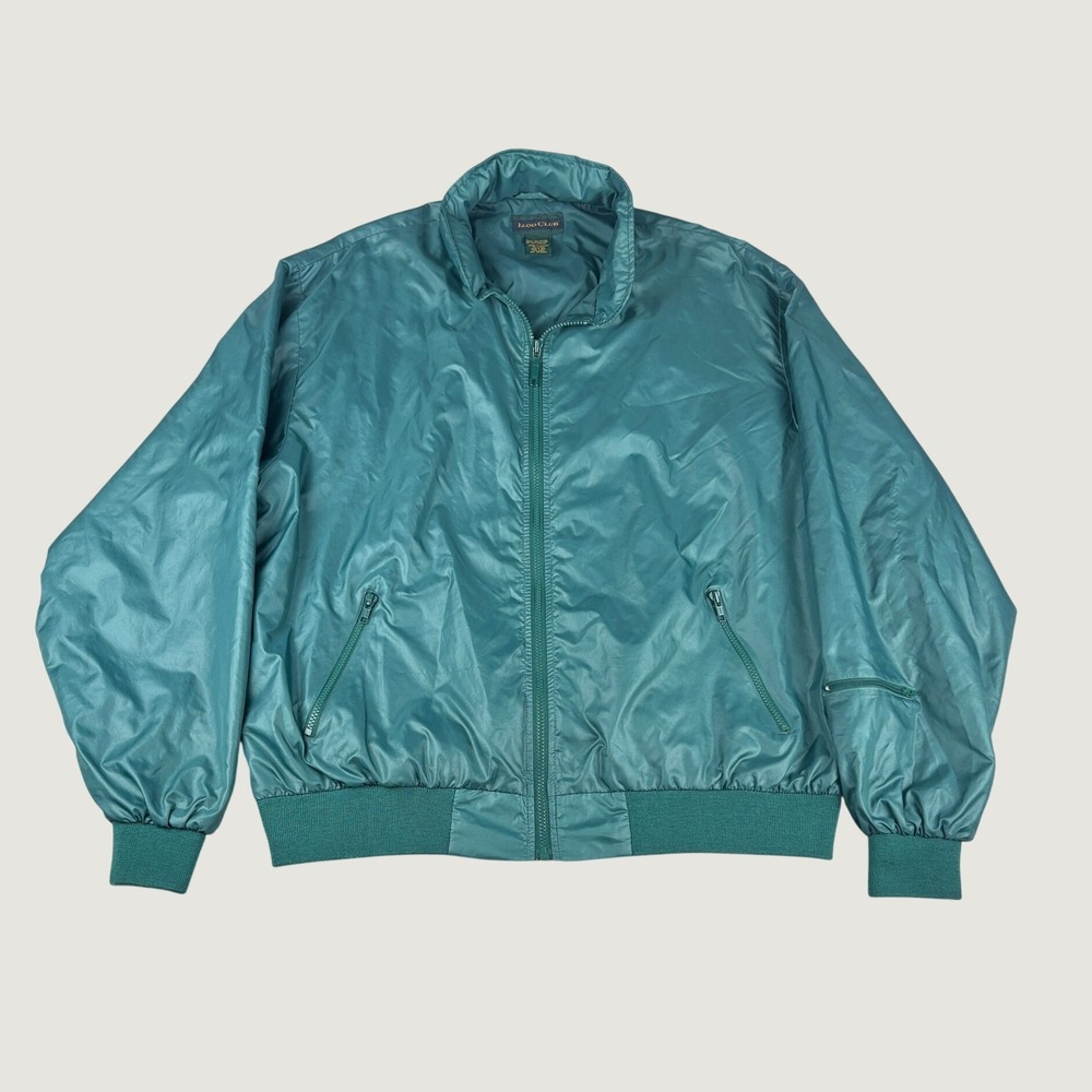Vintage 80's Izod Club Mens XL Teal Nylon Windbreaker Jacket Full Zip